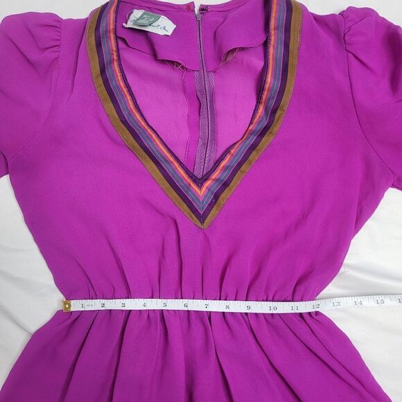 VINTAGE 70s blouse purple Urban Renewal peplum v-neck S - Picture 11 of 12